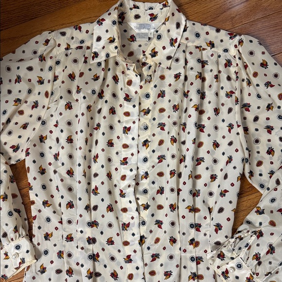 Vintage - Floral Patterned Cream Shirt size 8 - Picture 2 of 6